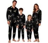 WVONIF Ensembles De Pyjama Hiver Chaud Pyjamas De Noel Manches Longues Col Rond Grande Taille Pajamas, Matching Christmas Pajamas Costume Pere Noel Gonflable (Black,XL)