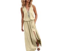 WVONIF été Femmes Licou Wrap Maxi Longue Robe Florale découpée smockée ajustée Taille Plage Vacances Robes Maxi Longueur Maxi Tartan Dresses Couvrir Beach Maillots de Bain Cover Up Tendance (Beige,M)