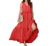 WVONIF été Femmes Licou Wrap Maxi Longue Robe Florale découpée smockée ajustée Taille Plage Vacances Robes Maxi Longueur Long Dresses Couvrir Beach Maillots de Bain Cover Up 2025 （Rouge,M）
