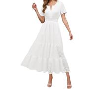 WVONIF été Femmes Licou Wrap Maxi Longue Robe Florale découpée smockée ajustée Taille Plage Vacances Robes Maxi Longueur Wedding Dress for Women Maillot de Bain Couvrir Kimono Tendance （Blanc,L）
