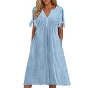 WVONIF Femme Manches Courtes Col Rond Robe Bohème Fleurie MiniRobe Fleurie Imprimé Libre Tunique Robes Loisir Summer Maxi Dresses for Women Maillot De Bain Couvrir Tunique 2025 （Bleu,L）