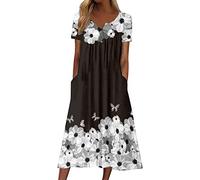 WVONIF Femme Robe Boho Floral Col en V Taille Haute Tunique élégante Maxi Casual Décontractée Longues de Plage Imprimé Floral de Cocktail Party Soirée avec Poches