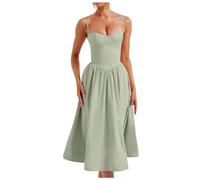 WVONIF Femme Robe de Eté Col en V Elégant Pois Volants Taille Haute Manches Courtes/Longues Décontractée A-Ligne Mini Robes Long Dress Corset Maillot de Bain Couvrir Kimono Tendance (Vert Clair,S)