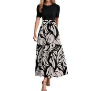 WVONIF Femme Robe de Eté Col en V Elégant Pois Volants Taille Haute Manches Courtes/Longues Décontractée A-Ligne Mini Robes Summer Dresses for Women for Plague Jupe Pas Cher (Beige, XXL)