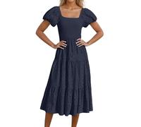 WVONIF Femme Robe Wrap Fleurie à Col en V à Manche Courte Évasées Volants Lacer Elégant Rrapèze Longue Robe de Plage Casual Pink Dress Women Couvrir Beach Maillots de Bain Cover Up Tendance(Marine,M)