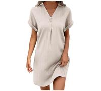 WVONIF Femmes Été Robe en Mousseline Col Rond Élégante Robes De Soirée Fleurs Impression À Manches Courtes Volants Léger Et Respirant Mini Dress Décontracté Cocktail Red Silk Dress (Beige