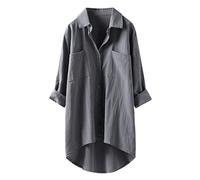 WVONIF Hauts Chemisiers boutonnés en Lin Chemises à Manches Longues pour Femmes décontractées Chemisier pour Femmes Blouse en Coton (Grey-a, L)