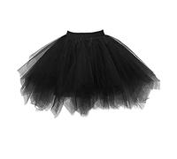 WVONIF Jupe Tulle Femme Tulle Jupe Vintage Jupe en Tulle Taille A-Line Elastique Multi Couché Tutu Élégante Maxi Jupe Jupe Noire Courte Carnaval Costume de Fête de Noël Rave Outfit Femme