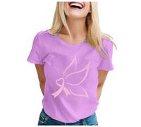 WVONIF Octobre Rose Top Femme T-Shirts Col en v à Manches Courtes Coupe Ajustée Femme Oversize Loose Tuniques De Base Top T-Shirt Personnalisé Chemise Longue Ete Fluide Blouse (Violet,M)