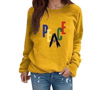 WVONIF Pull à col Rond pour Femmes, Couleur Unie et imprimé de l'alphabet de la Paix, Sweat-Shirt décontracté Pulls Femmes (A-Yellow, XXXL)