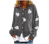 WVONIF Pull Cardigan en Tricot brodé en Forme de cœur pour Femmes Plaid Polaire Pull (Grey-H, L)