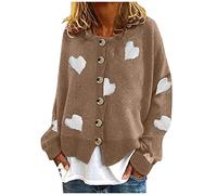 WVONIF Pull Cardigan en Tricot brodé en Forme de cœur pour Femmes Plaid Polaire Pull (Khaki-H, L)