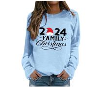 WVONIF Pull de Noel Femme Drôle Rudolph Renne Imprimé Sweat Longue Décontracté Rigolo Noel Sweat-Shirt sans Capuche Grande Taille Ample Moches Pullover Tops Deguisement Noel Adulte (Light Blue, L)