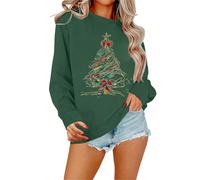 WVONIF Pull de Noel Femme Fantaisie Rudolph Automne Coton Grande Taille Sweat de Noel sans Capuche Oversize Pull Chic Et Elegant Col Rond Sweat Hiver Chaud Déguisement Mere Noel Adulte (Green, XXL)