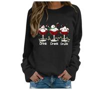 WVONIF Pull de Noel Femme Motif Verre à Vin et Flocons de Neige Automne Hiver Décontracté Sweat sans Capuche Mignon Manches Longues Col Rond Sweatshirts Déguisement Père Noel (Dark Green, M)