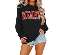 WVONIF Pull Noël Femme Fantaisie Rudolph Hiver Sweat de Noel Moche Imprimé Mignon Renne Pullover à Manches Longues Col Rond Sweatshirt Grande Taille Déguisement Sapin de Noel (Black, S)