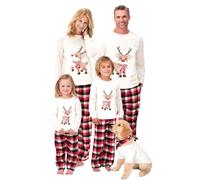 WVONIF Pyjama Assorti Famille de Noël Ensembles de Pyjama pour Couple Combinaison Pyjamas de Noel Familial avec Motif Père, Sleepwear Pjs Set Déguisement Mère Noël Femme (03-Biege,XXL)