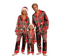 WVONIF Pyjama de Noël de la Famille Ensembles Assortis d’imprimés Rennes et Flocons Neige Ensemble Pyjamas pour Couples Christmas Pajamas Deguisement Sapin Noel (Rouge,S)