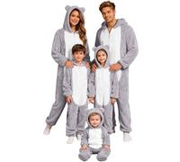WVONIF Pyjama Noel Famille Manche Longue à Carreaux Rouge et Noir Vêtement Père Mère Pyjamas Automne Hiver Chaud Noël Costume Set Christmas Pajamas Lutin de Noel Deguisement (Gris,S)