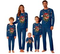 WVONIF Pyjama Noel Famille Pyjamas Couples Assorti Pyjama à Manches Longues pour Automne Hiver Pyjamas de Noël pour Femmes Hommes Family Christmas Pajamas Deguisement Pere Noel Chien (Marine,XXL)