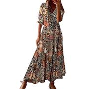 WVONIF Robe Chemisier pour Femmes Col V Robe Tunique Chic Et Elegant Fête Cocktail Mini Shirt Robe sans Manches Imprimé Floral Bohème Grande Taille Pas Cher Mini Jupe De Plage Robe Africaine
