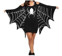 WVONIF Robe Citrouille Femme Tete De Mort Robe Chic et Elégant Mi Longue Fluide Robes de Soirée Cocktail Mariage Bal Promo avec Bretelles sans Manches 3D Flower Dress Halloween Costume (Noir, M)
