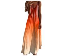 WVONIF Robe Cocktail Femme Elegante Manches Courtes Ete Legere Dress Couleur Unie Plissée avec Poches Casual Sundress Longue Sundress Grande Taille Robes en Lin De Plage Robe A Frange ( Orange, L