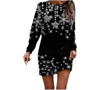 WVONIF Robe de Mère Noël Femme Flocon de Neige Robe Coton Noel Robes Maxi Manches Longues et Col en V Tunique Décontractée Elasticité Robes Taille Haute Elégante Automne Hiver Dress for (Z1 Noir,XXL)