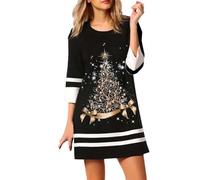 WVONIF Robe de Mère Noël Femme Imprimé Cerf Robe Grande Taille Noel Manche Longue Robes Pull A-Line à Col Rond Casual Robes Automne et Hiver Christmas Dress Costume Adulte Mère Noël (Red, S)