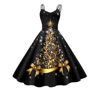 WVONIF Robe de Mère Noël Femme Imprimé Cerfs et Flocons de Neige Robe Sapin de Noel Robes Sweat Long à Capuche Hiver Longue Pull avec Poche Robes Casual Déguisement Père Noël Adulte (21-Gold, XXL)