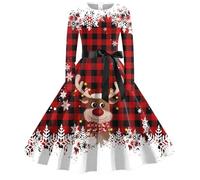 WVONIF Robe de Mère Noël Femme Rudolph Renne Elfe Robe Réveillon Noel Robes Pull Hiver Chic Et Elegant Manche Longue Grande Taille Robes Longues Sexy Chaude Oversize Jupe Déguisement Elfe Noel (XXL)