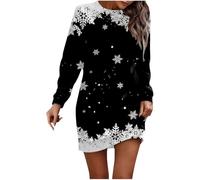 WVONIF Robe de Mère Noël Femme Ugly Moche de Rigolo Hiver Robe Année 50 Grande Taille Noel Robes Pull Courte Automne Hiver Robes Tricotée Col Rond Manches Longues Dresses A-Ligne Élégante (Z2 Noir,S)