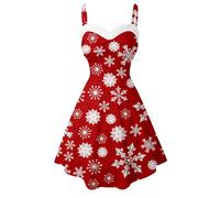 WVONIF Robe de Noël Femme Drôle Rudolph Renne Imprimé Robe Coton Noel Vintage Années 50s 60s Robes de Soirée Cocktail Mariage Fête Merry Christmas Dress Déguisement Sexy Mère Noël (I-Brick Red, M)