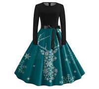 WVONIF Robe de Noël Femme Drôle Rudolph Renne Imprimé Robe Soiree Noel Automne Hiver Robes Pull Manches Longues Col Rond Tricot Robes avec Poches à Boutons Costume Père Noël Professionnel (f-Navy, S)