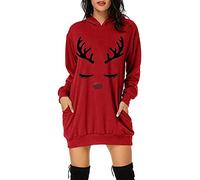 WVONIF Robe De Noël Femme Grande Taille Robe De Noel Femme Rouge Imprimé Bonhomme de Neige Robe Femme Soiree Chic Noël Pull Moche Noël Sweat à Capuche à Manches Longues pour Femmes Vêtements Noël