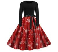 WVONIF Robe De Noël Femme Grande Taille Robe Moche Automne Hiver Robe Mère Noël Femme Robe Cocktail Soirée Vintage Rétro Année 50s pin-up Rockabilly Swing à Pois Manche Longue Costume De Noël