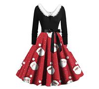 WVONIF Robe de Noël Femme Grande Taille Sexy Automne Hiver Fille Ado Rétro Vintage Année 40 50 60 Cocktail Rockabilly Déguisement Sapin De Noël Adulte
