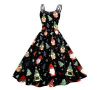 WVONIF Robe de Noël Femme Imprimé Cerf Robe Vintage Grande Taille Noel Robes Longue Casual Manches Longues Col Rond Couleur Unie Robes mi-Longueur Déguisement Sexy Mère Noël (8-Black, XXL)