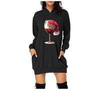 WVONIF Robe de Noël Femme Imprimé Cerfs et Flocons de Neige Robe Noel Rouge Robes de Soirée Rockabilly Vintage Années 50s Manches Longue Ugly Christmas Dress Déguisements Mere Noel (2-Black, S)