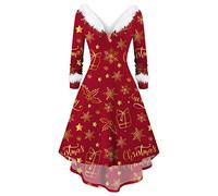 WVONIF Robe de Noël Femme Renne Imprimé Robe de Soiree Noel Robes Mi Longue Pull Robes Manche Longue Col Rond Ample Doux Casual Couleur Unie Droit Automne Hiver Costume Adulte Mère Noël (d-Red, M)