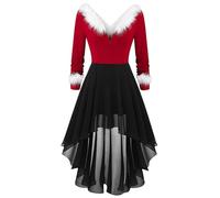 WVONIF Robe de Noël Femme Rigolo Imprimé Hiver Robe Année 50 Grande Taille Noel Hiver Robes Pull à Col Montant Mi Longue Casual Robes Élégante en Tricot Déguisements Mere Noel (Red-B, M)