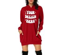 WVONIF Robe de Noël Femme Rudolph Renne Elfe Robe Sexy Mere Noel Robes Cocktail Mariage Vintage Casual Robes baptême col Rond Manches Longues Christmas Dress Vêtements de Noël (Red-2, S)