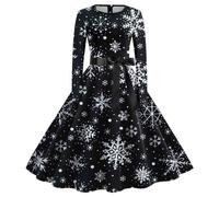 WVONIF Robe de Noël pour Femme Chic et Élégante Fantaisie Rudolph Drôle Trapèze Mariage Cocktail Soirée Fête Cérémonie Décontractée au Genou Midi Costume Sapin De Noël
