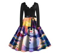 WVONIF Robe de Noël pour Femme Flocon de Neige Robe Rouge Noel Robes Pull Courte Automne Hiver Robes Tricotée Col Rond Manches Longues Dresses A-Ligne Élégante Costume Lutin de Noël (15-Black, S)