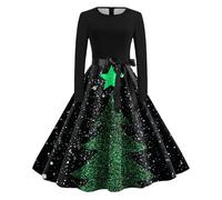 WVONIF Robe de Noël pour Femme Nouveauté Rudolph Robe Vintage Rouge Noel Robes Pull d'hiver à Manches Longues Tunique boutonnée avec Poches Merry Christmas Dress Costume de Noël (A-Black, S)