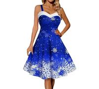 WVONIF Robe de Noël pour Femme Renne Imprimé Robe Noel Ado Robes Tunique Mini Robes Col en V Automne Hiver Longueur au Genou Casual Retro Respirant Christmas Dress Déguisement Femme Noël (Navy, L)