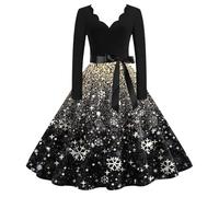 WVONIF Robe de Noël pour Femmes Imprimé Verre à Vin Robe Rouge Courte Noel Vintage Robes de Cocktail Chic et Elegant Robes Annee 50 Noel Sexy Taille Haute Déguisement Lutin de Noel (Yellow-7, XL)