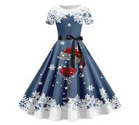 WVONIF Robe de Noël pour Femmes Joyeux Noël Robe Reine des Neiges Noel Robes Pull d'hiver à Manches Longues Tunique boutonnée avec Poches Fancy Dress Christmas Déguisement de Noel (1-Blue, L)