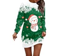 WVONIF Robe de Noël pour Femmes Nouveauté Rudolph Robe Vintage Noel Automne Hiver Robes Pull Manches Longues Col Rond Tricot Robes avec Poches à Boutons Déguisement Mère Noel (a-Green, XL)
