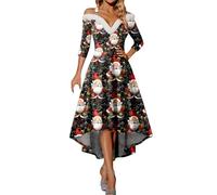 WVONIF Robe de Noël pour Femmes Rudolph Renne Elfe Robe Sexy Noel Vintage Années 50 Retro Rockabilly Pin Up Élégante Robes Merry Christmas Dress Deguisement Adulte Mère Noel (Black-i, XXXL)